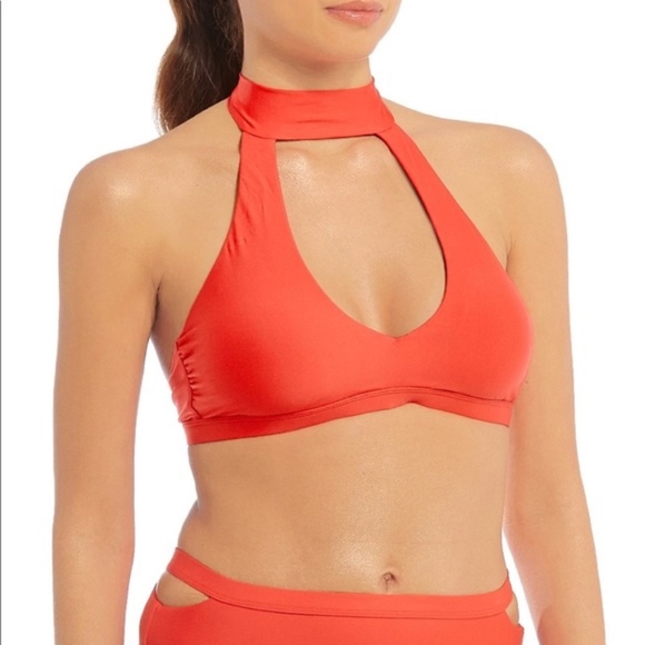 NWT Gianni Bini Red Choker Neck Cutout Swimsuit L - Picture 1 of 3
